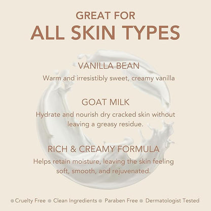 Dionis Goat Milk Skincare Vanilla Bean 8.5oz Hydrating Body Lotion and 3.3oz Hand & Body Moisturizing Travel Size Cream Scented Bundle, Natural Ingredients, Made in the USA, Cruelty Free, Paraben Free