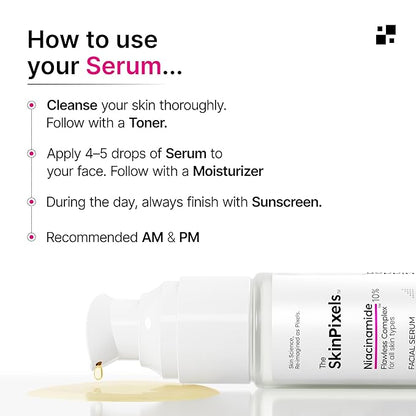 The SkinPixels 10% Niacinamide Brightening & Glow Face Serum – Reduces Dark Spots, Acne, Fine Lines & Wrinkles, Pore Minimizer, Anti-Aging with Tranexamic Acid, Alpha Arbutin & Hyaluronic Acid, 30ml