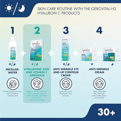 GEROVITAL HYALURON C Hyaluronic Acid Serum for Face with Vitamin C, Intensive Anti-Wrinkle Face Treatment, Hydrating, Face Moisturizer, for Normal, Mixed, Dry Skin, 10 vials x 2 ml