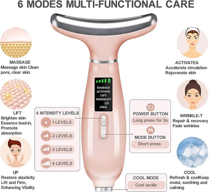 youngfocus Face-Neck-Massager, Vibration, Cooling and Thermal Functions for Multifunctional Skin Care, Anti-Aging Face Massager Improve, Firm, Tightening and Smooth (Pink)