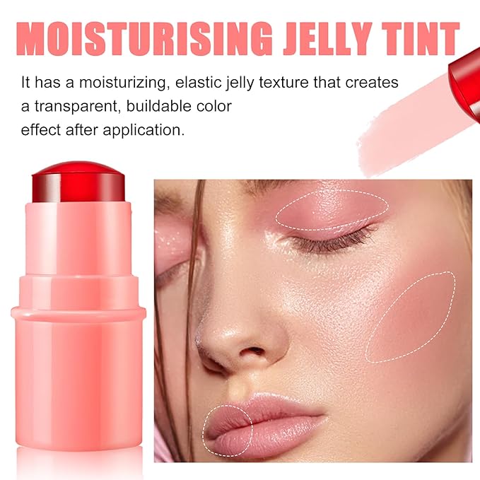 Cooling Water Jelly Tint, Multi-Use Sheer Lip & Cheek Stain, Water Jelly Blush Lip Gloss, Buildable Watercolor Finish Vivid Color Jelly Tint Stick - Vegan, Cruelty Free