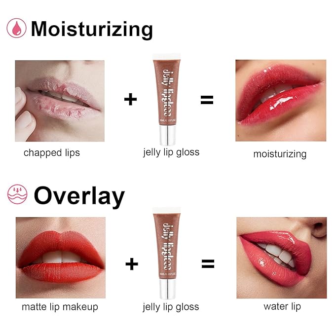 Hydrating Shimmer Lip Gloss - Plumping Lip Gloss - Waterproof & Long Lasting Glossy Lip Gloss - Non-Sticky Shiny Lightening Lip Gloss - Moisturizing Juicy Lip Gloss for Woman (Brown)