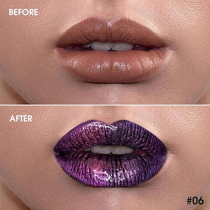 Chameleon Liquid Lipstick Purple Brown Green Color,Shimmer Metallic Colourful Lip Gloss for Women Girls Lips Makeup Gift,Hydrating Waterproof and Long Lasting Lip Stick Shiny,Talc-Free,#6