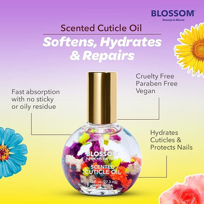 Blossom Hydrating, Moisturizing, Strengthening, Scented Cuticle Oil, Infused wtih Real Flowers, Made in USA, 1.84 fl oz, 2 Pack Bundle, Strawberry + Kiwi