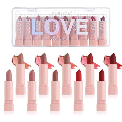 10PCS Mini Matte Lipstick Set,Smooth High Pigmented Lipstick Set,Waterproof Long Lasting Non-Fading Lip Gloss Stick Makeup Set,Matte Nude Lipstick Gift Set for Women