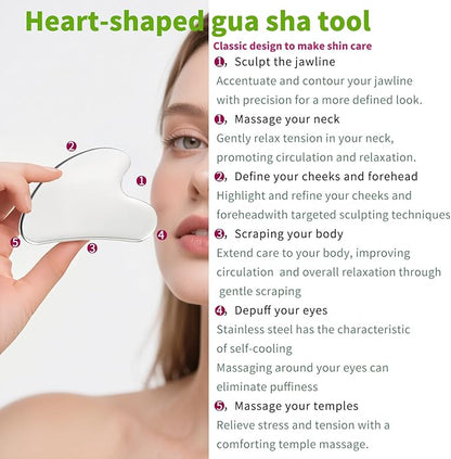 ANNROS 2Pcs Stainless Steel Gua Sha Facial Tools, GuaSha Set for Face Neck, Natural Skin Care，Perfect GuaSha Set for Skincare and Rituals and Travel-Friendly, Gift for Women