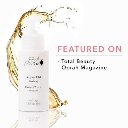 100% PURE Argan Oil, Cold-Pressed, Natural Moisturizer for Skin, Hair & Nails, Facial Serum, Hair Detangler, Cuticle Oil, Makeup Remover - 1.52 Fl Oz