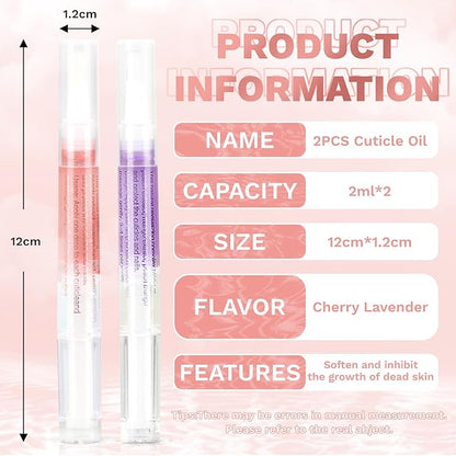 Meschett 2PCS Cuticle Oil Pens for Nail Care,Cuticle Revitalizer Oil Pen with Soft Brush,Cuticle Oil to Prevent Nail Cracking and Dry (Cherry & Lavender Flavor)