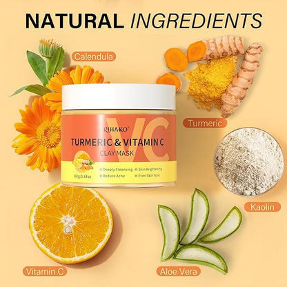 Turmeric Vitamin C Clay Mask| Deep Cleansing Facial Clay Mask for Dark Spots, Dull Skin, Refining Pores and Controlling Oil,Dark Spot Remover for Face,Face Masks Skincare-Gift for Him & Her