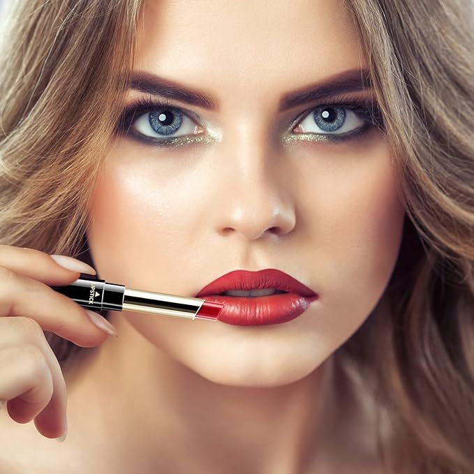 Boobeen 2 in 1 Double Head Lipstick & Lip Liner Makeup Set Matte Velvet Lipgloss Lipstick Creamy Lip Pencil for Women, Long-lasting and Non-smudge