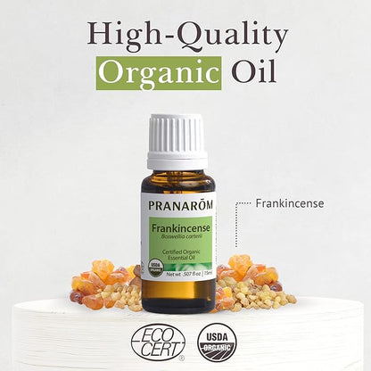 Pranarom USDA Certified Organic Frankincense Essential Oil (15ml), 100% Pure Undiluted Therapeutic Grade from Somalia for Aromatherapy, Diffuser, Skincare, Relaxation, Meditation