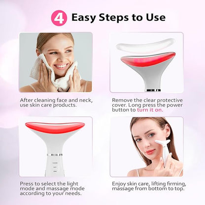3-in-1 Portable Face and Neck Massager Tool with LED, Red Light Therapy, Vibration & Thermal Functions for Skin Care, Lifting & Firming, Galvanic Facial Machine.