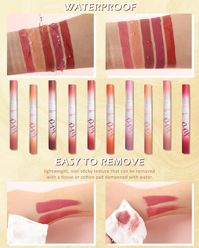 Matte Lipstick Kit-5 Colors Lip Tint Stain,Tube Crayon Lipstick Pen,Tinted Lip Gloss,Ruby Red Nude Dark Brown Plum Lipcolor Longlasting 24 hours Waterproof Labiales Mate,Makeup Gift for Women-Set A