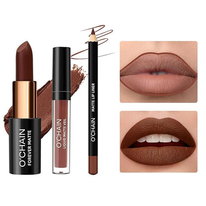 Matte Lipstick & Matte Liquid Lipstick & Lip Liner Makeup Set, All in One Lips Makeup Kits Long-Lasting Wear Non-Stick Cup Not Fade Waterproof Lip Make Up Gift Set (02)