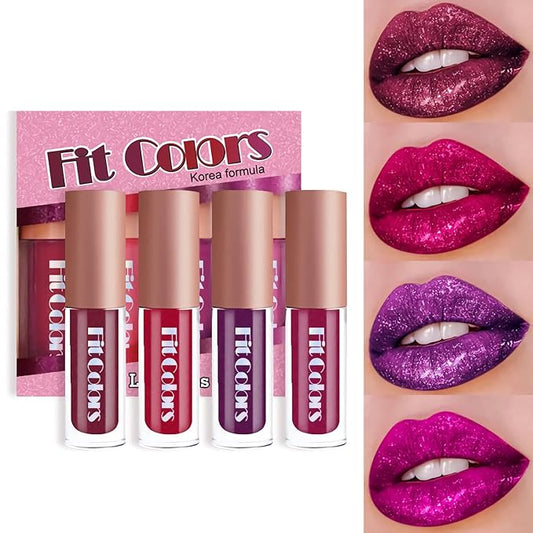 4 Colors Glitter Lipsticks Diamond Shimmer Metallic Lip Glitter