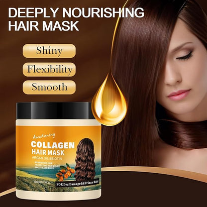 Collagen Hair Mask & Treatment – Deep Conditioner for Dry, Damaged, Frizzy, or Curly Hair – Repairing & Hydrating Care with Biotin, Argan Oil & Collagen – Paraben-Free, 16.9 Fl Oz