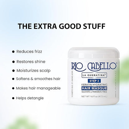 Rio Cabello Keratin Hydrating Hair Mask with 12 Exotic Oils and Natural Ingredients for Dry or Damaged Hair 16 oz