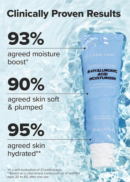 I DEW CARE Hydra Vibes 8-Hyaluronic Acid Moisturizer, 1.69 fl. oz. + Skincare Set - Vitamin To Glow Pack Bundle
