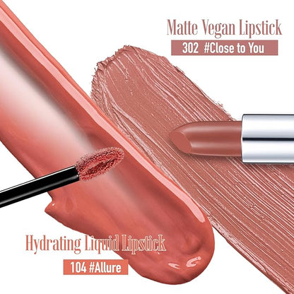 READY TO SHINE Matte Vegan Creamy Satin Lipstick and Lip Glow Set- (302-Close to You+104-#ALLURE) CRUSH ON YOU