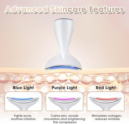 Face & Neck Massager | White LED Red-Light-Therapy-for-Face and Neck, Red Light Therapy Wand, 3 Color Led Face Neck Massager for Skin Care