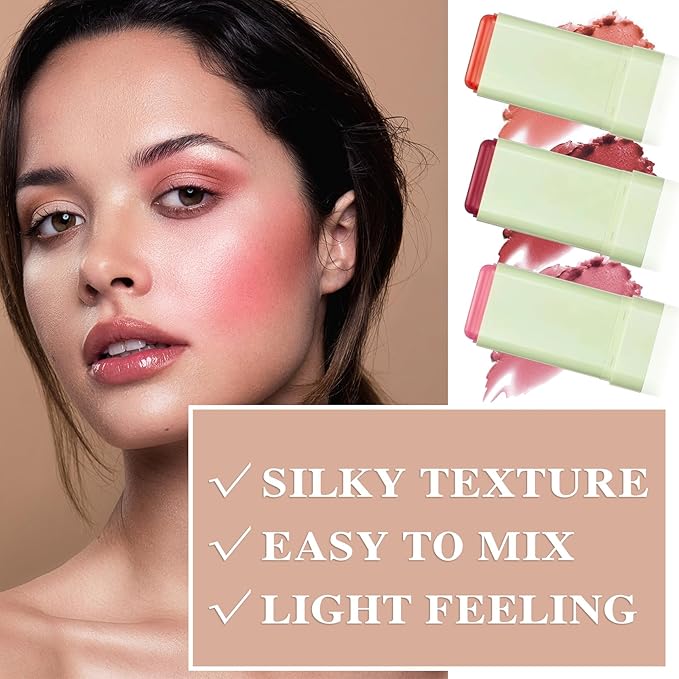 Cream Blush Stick with Brush,Waterproof Multi Cream Blush Skin D