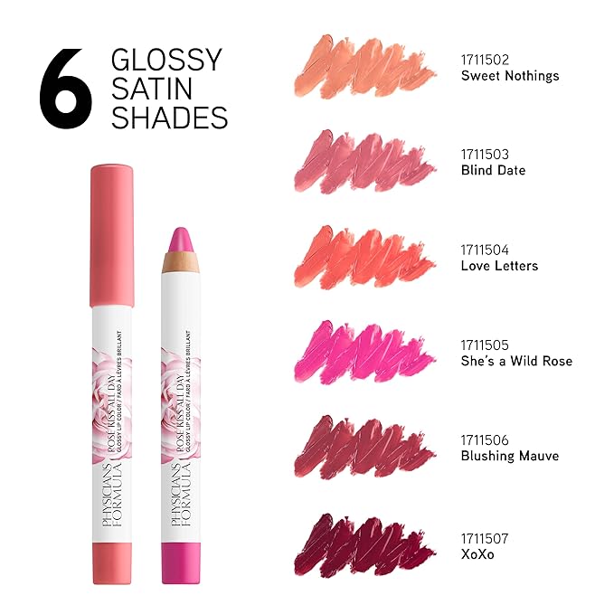 Physicians Formula Rosé Kiss All Day Glossy Lipstick Lip Color Makeup, Red Blush Blushing Mauve | Dermatologist Tested, Clinicially Tested