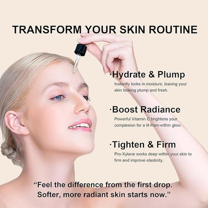 Vitamin C Serum for Face with Hyaluronic Acid, Hydrating & Tightening, Dual Vitamin C with Vitamin E & Pro-Xylane, For All Skin Types, 1fl oz Tawny Dropper Bottle