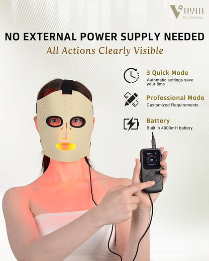 VYM LED Face Mask Light Therapy: Portable Remote High-Energy Anti-Aging Skincare Device, 292 LEDs Professional Infrared Red Light Therapy for Face, Red Light Mask Gift Pack - Gold