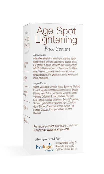 Age Spot Face Serum - Dark Spot Corrector Enriched w/Hyaluronic Acid & Gigawhite - Episilk Brightening Serum to Lighten & Tone Age Spots & Wrinkles & Fine Lines 1 Fl. oz. - Hyalogic Brand