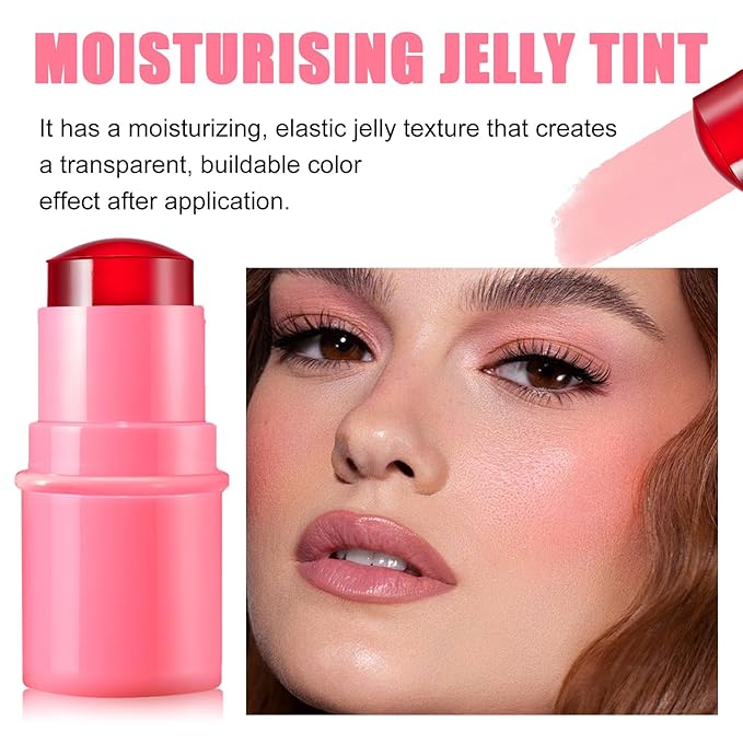 Cooling Water Jelly Tint, Multi-Use Sheer Lip & Cheek Stain, Water Jelly Blush Lip Gloss, Buildable Watercolor Finish Vivid Color Jelly Tint Stick - Vegan, Cruelty Free