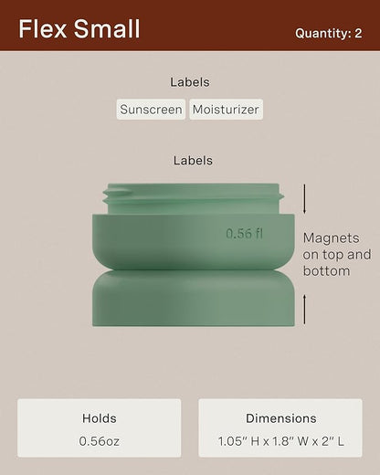 Cadence Travel Containers - Core Skincare Set - Magnetic Travel Capsules - 2 Small (0.56oz) & 3 Medium Capsules (1.32oz) with Cleanser, Moisturizer, Serum, Makeup Remover & Sun-Icon Label - Petal