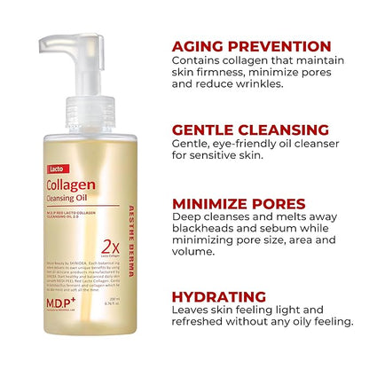 MDP+ RED LACTO COLLAGEN CLEANSING OIL 2.0, Pore Control, Deep Cleansing|6.76oz/200ml,Daily Makeup Remover, Blackhead Melting, Pore Cleanser, Korean Facial Cleanser