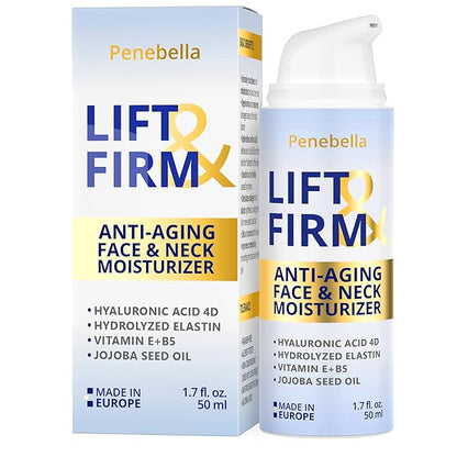 Face & Neck Cream for Tightening and Firming - Hyaluronic Acid 4D, Vitamin E + B5, Elastin - Made in Europe - Lift & Firm Cream - Face Moisturizer Anti Aging Treatment for All Skin