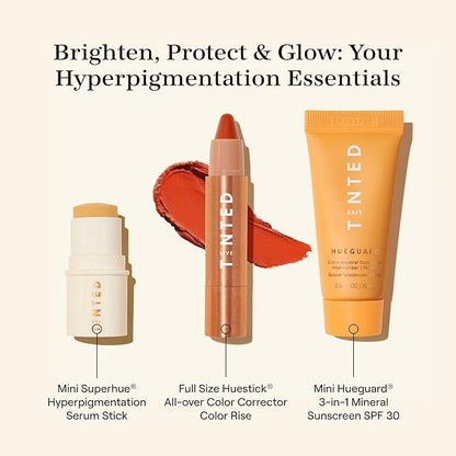 Live Tinted Essentials Glow Up Set: Includes Mini Superhue Serum Stick, Mini Hueguard 3-in-1 Mineral SPF 30, and Full-sized Huestick in Rise, 3-Piece Set