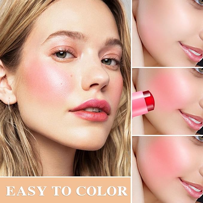 Cream Blush Stick with Brush,Waterproof Multi Cream Blush Skin G3