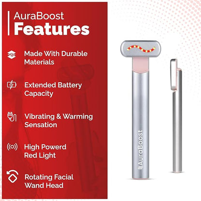 Handheld LED Red Light Therapy for Face and Neck - Vibrating Massage, Glowing Skincare Wand, Smart Sensor, Portable Facial Device, Face Therapy Wand Skin Health Tool Rejuvenation Boost