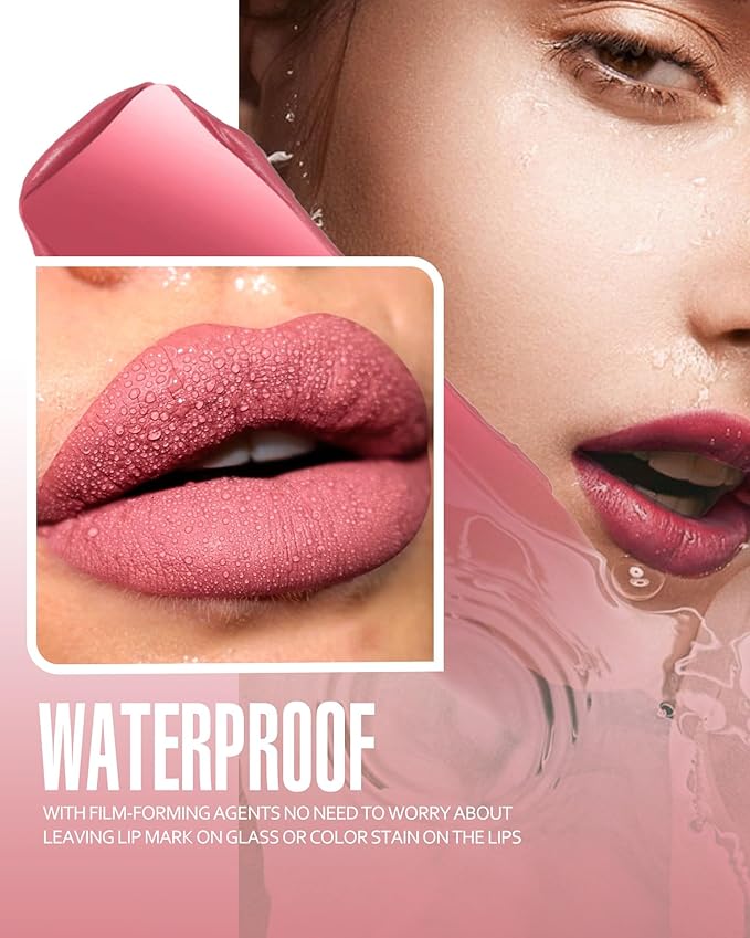 3Pc Matte Liquid Lipsticks, Pink Dark Red Brown Long