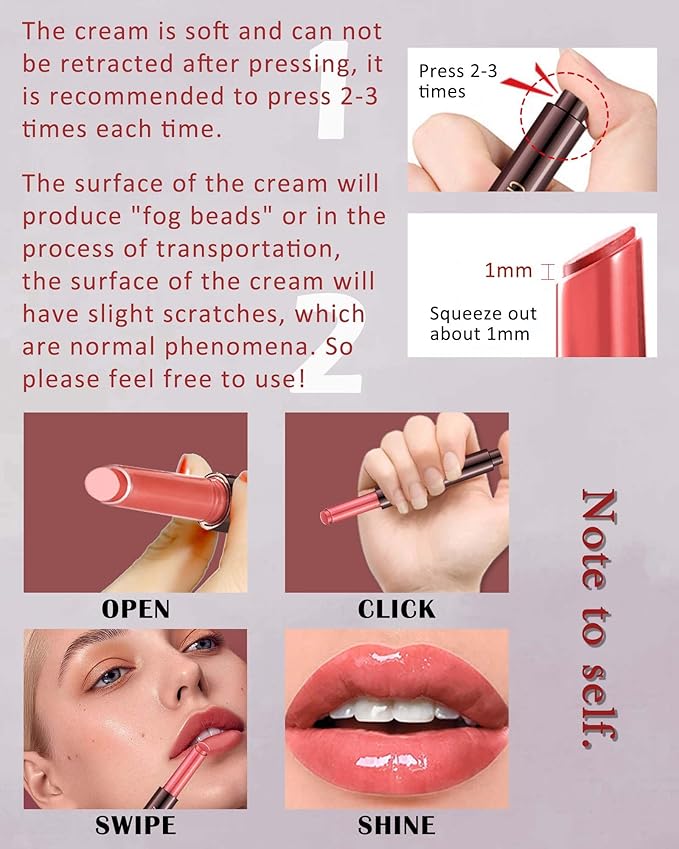 Moisturizing Lip Solid Serum Gloss,Red Shimmer Glossy Plumping Lipstick Pen, Hydrating Tint Lip Balm, Long Lasting Waterproof Jelly Lip Gloss Plumper Lip Tint Stain,Christmas Makeup Gift for Women- 08