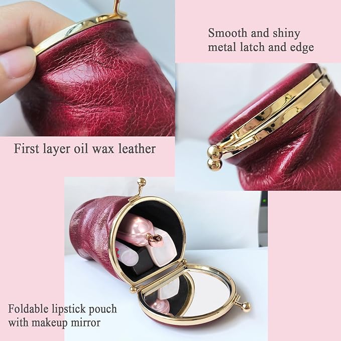 Leather Lipstick Pouch Mini Cosmetic Bag with Mirror Bag