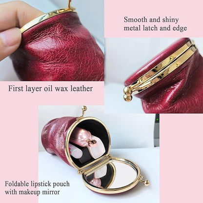Leather Lipstick Pouch Mini Cosmetic Bag with Mirror Bag