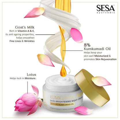 8% Kumkumadi Padma Night Cream Skin Brightening, Helps Reduce fine lines & wrinkles I Promotes Skin Rejuvenation & Skin Repair I Anti -Ageing, Even Skin Tone, 50g or 1.69 Oz