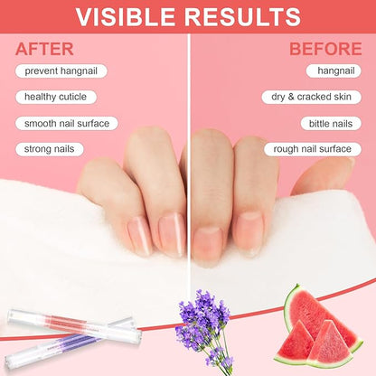 Meschett 3PCS Nail Cuticle Oil Pens with Nail File, Cuticle Oil for Nails from Natural, Nail Oil Cuticle for Cracked and Dry Nail(Lavender & Watermelon & Osmanthus flowers Flavor)