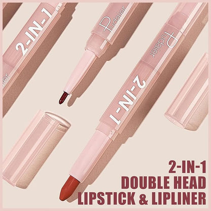 MIELIKKI Lip Liner and Lipstick Makeup Set, 2-in-1 Double Head Lipstick, Highly Pigmented Matte Lip Crayon, Long Lasting, Waterproof, Nonstick Cup, Lip Makeup Gift, 15