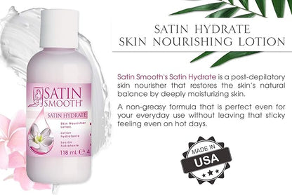 SATIN SMOOTH Hydrate Skin Nourisher Lotion Post Waxing Treatment (Perfect as Daily Moisturizer) 4 oz x 2 packs