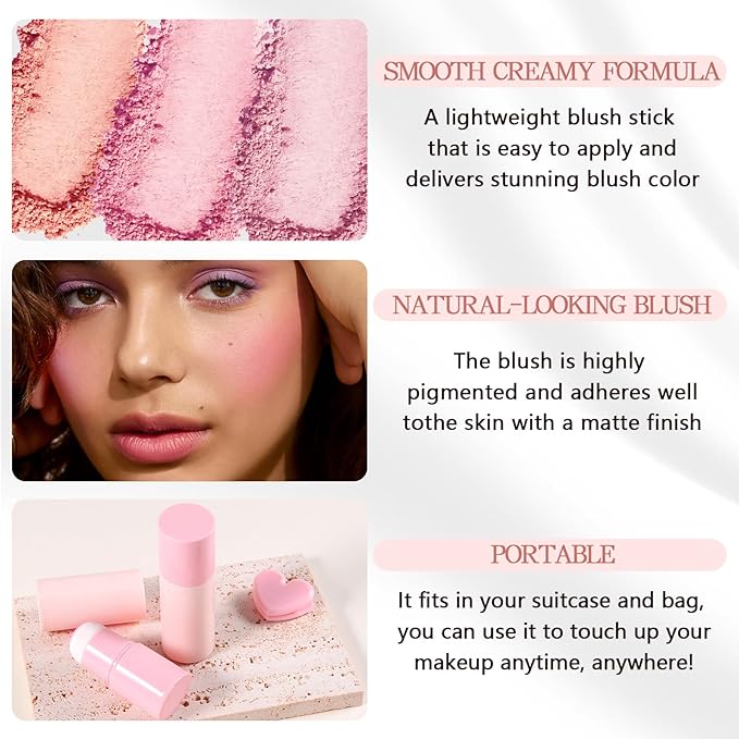 Boobeen Blush Stick, Lightweight Blendable Blush Tint Cheek