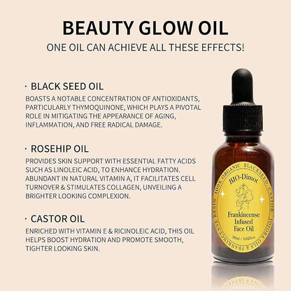 2 Pcs Frankincense Resin Oil, Organic Frankincense Infused Black Seed and Castor and Jojoba Oils for Skin Hydration Anti-Aging Face Serum.