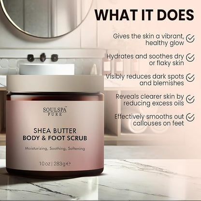 Shea Butter Body & Foot Scrub | Gentle and Nourishing Moisturizing Shea Butter Body Scrub, Soothing & Exfoliating Body Scrub for Deep Hydration, 10 oz