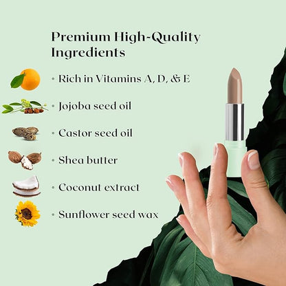 Vegan Lipstick (Macadamia) - Sensational One-Stroke Long Lasting Lipstick from Natural Oils & Butters Full-Coverage Lip Color with Shea Butter & Coconut Extact- Premium Hydrating Lipsticks