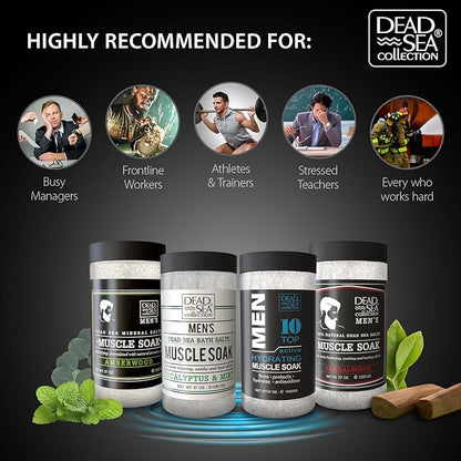 Dead Sea Collection Bath Salts for Men with Eucalyptus & Mint Oils - Muscle Recovery Bath Soak – Mens Pure Dead Sea Salt for Soothing and Relaxing - 37 Oz