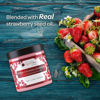 Whipped Strawberry Body Butter for Sensitive, Dry Skin, 8 Oz, Non-Greasy, Soft & Creamy, Moisturizing Shea Butter- Natural Skincare for All Skin – Vegan